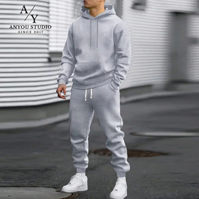ANYOU 남성 봄가을 후드티 바지 세트 편안하고 스타일리시한 운동복 세트 데일리 및 운동에 적합한 스포티한 디자인