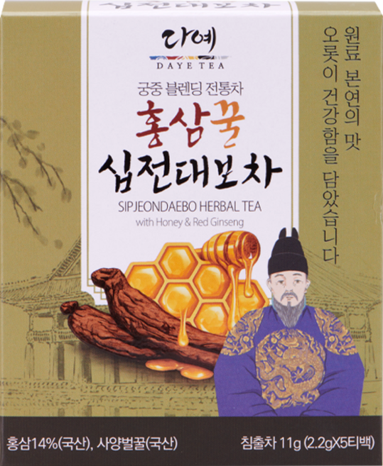 [본사직영] 다예 궁중 홍삼꿀 십전대보차 티백 개별포장 전통차 블렌딩티, 11g, 1개, 5개입