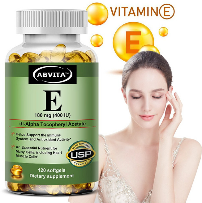 ABVITA 비타민E 400 IU 120소프트젤 고함량 180mg 면역 건강 항산화 USP 인증, 1개, 60정
