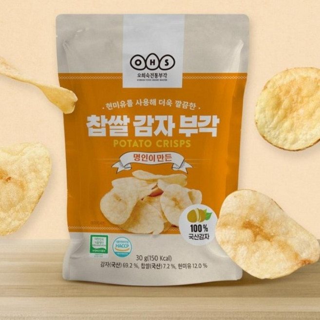 오희숙 명인 찹쌀 감자부각 국내산 진짜 감자칩, 30g, 4개