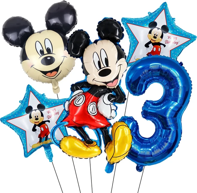 5PCS 미키 마우스 생일 장식 풍선 미키 미니 풍선 세트 및 32in 1-9 번호 풍선 어린이 생일 파티 Decora, 01 기타, 05 Blue-3