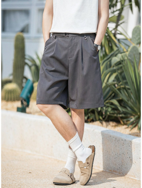 【老錢風百搭】西裝短褲 男士短褲 五分褲 中褲 休閒褲 夏季薄款 腰部可調節 打褶設計 Cleanfit風格 通勤度假必備