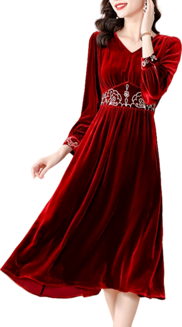 브이넥 벨벳 금박 정장 원피스 390