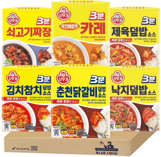 오뚜기 3분 소스 6종 E세트 카레약간매운맛1 쇠고기짜장1 제육덮밥1 낙지덮밥1 춘천닭갈비1 김치참치덮밥1, 6개