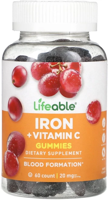 건강챙기세요 Lifeable 철분 + 비타민C 구미젤리 포도 맛 구미젤리 60개 백살까지오래오래, Lifeable철분비타민C구미젤리포도맛구미젤리60개, 60정 - 쿠팡