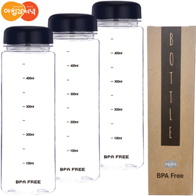 아침과저녁 눈금표시 국내산 트라이탄 마이보틀, 블랙, 500ml, 3개