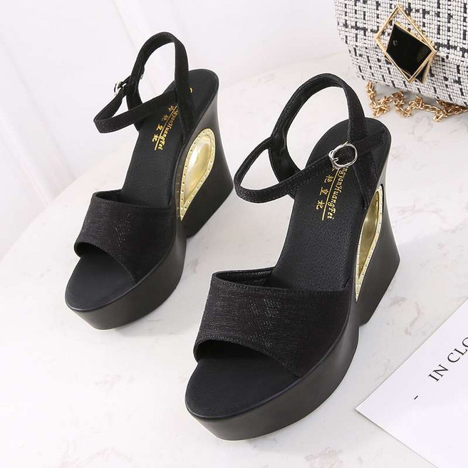 키높이 샌들 슬리퍼힐 웨지힐 오픈토 스트랩 통굽