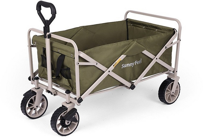 SunnyFeel 戶外露營推車 折疊露營裝備推車 野餐旅行營地車 限時優惠大容量, 1個, 鏤空輪款, 綠色