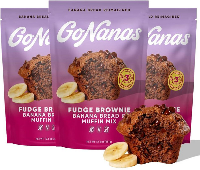 GoNanas 솔티드 캐러멜 바나나 브레드 믹스 비건 글루텐 프리 건강한 간식 귀리 가루 빵 또는 머핀 믹스 여성 소유 미국 성분 유제품 프리 견과류 맛있는 (3팩), 12.4 Ounce (Pack of 3)