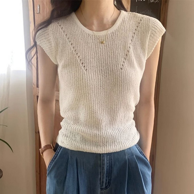 히트앤씨 4102 여름 니트 나시 민소매 라운드 캡소매