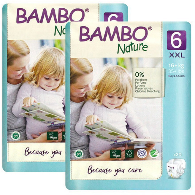 밤보네이처 밤보그린 기저귀 밴드형 6단계 점보형 공용 20매X2개, 40매