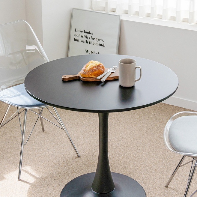 지엠퍼니처 화이트 원형 홈 카페 다용도 식탁 테이블, 01. 600 블랙 + 블랙하부 (FWZ)