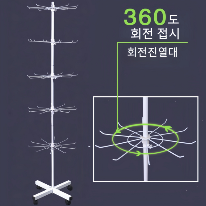 회전진열대 5단 이동식 회전 진열대 다용도 매장진열 철예 원형 행거, 1개, 화이트