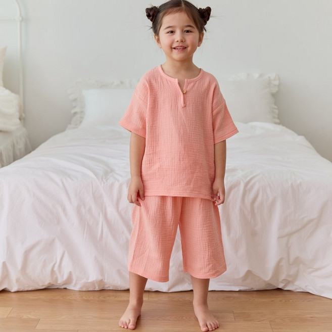 아이숲 아동용 솔리드 거즈요루 칠부셋업 상하의 세트