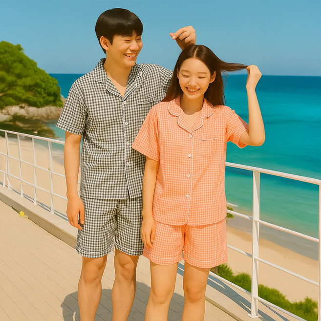 디디오 남녀 커플템 여름 냉감 반소매 카라 잠옷 세트 땀차지 않는 시원한 요루 시어서커 소재 신혼부부 데일리 파자마 상하의 헤니