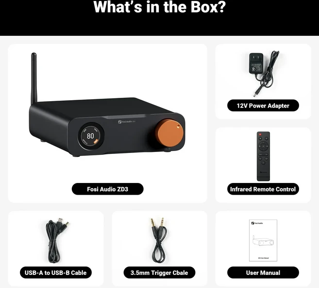 Fosi Audio ZD3 블루투스 데스크탑 DAC 프리앰프 ARC 입력 ES9039Q2M 완전 밸런스 디지털 홈 스테레오 앰, 01 12V Power Supply
