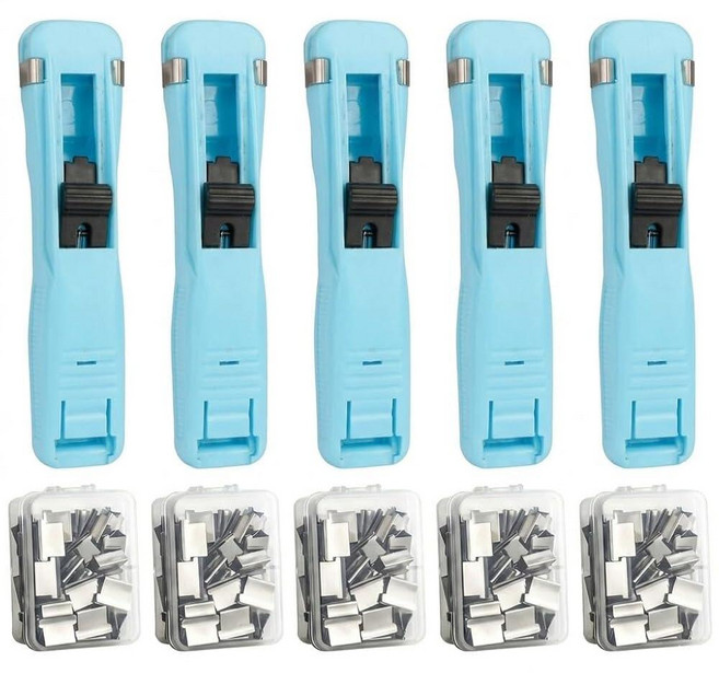 Reusable Clip Stapler 5-Pack No Damage Push Clip Dispenser Set Portable Binder Tool with Metal R, Color8