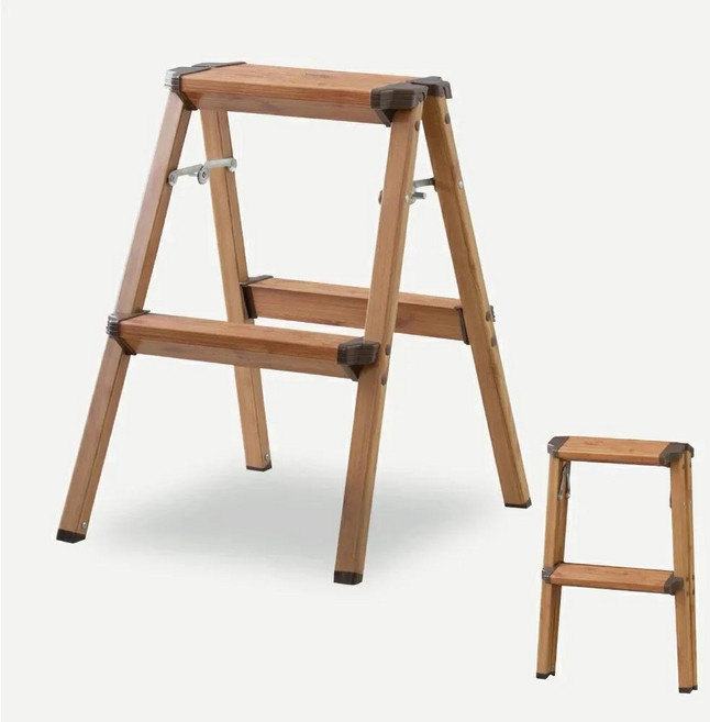 일본 스타일 접이식 사다리 스툴 다기능 헤비 듀티 알루미늄 스텝 나무 질감 공간 절약형, 1개