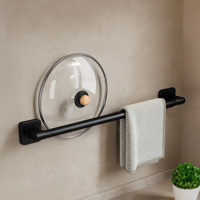 러너즈 튼튼한 무타공 욕실 수건걸이 화장실 수건거치대, 블랙, 1개