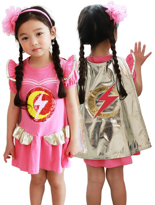 반팔 EBS정품 번개걸 옷 반전 스팽글 원피스 망토 세트 구성