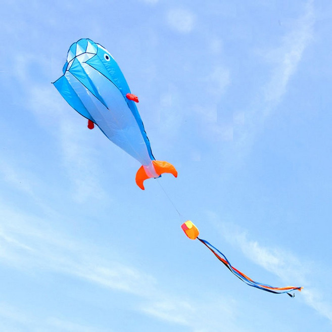 888玩具 大鯨魚造型風箏(軟式風箏), 1個, 全配組(附輪盤集線器+150米線),藍色