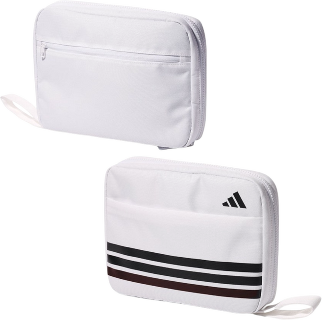 아디다스 3 스트라이프 컨버터블 골프용품 파우치백 휴대용 골프 악세사리 수납 가방, 화이트, 1개