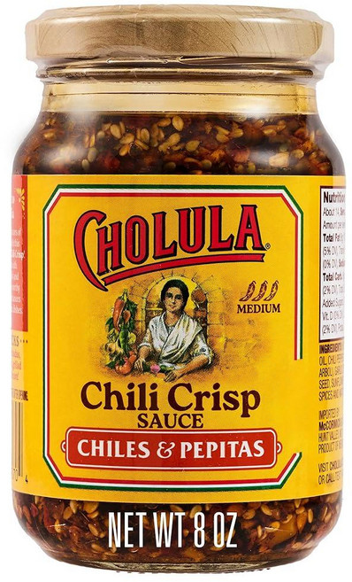 Cholula 칠리 크리스프 소스 칠레 및 페피타 타코 토스타다 계란 피자 등을 위한 바삭한 토핑 226.8g(8온스), Cholula 칠리 크리스프 소스, 칠레 및 페피타,, 1개