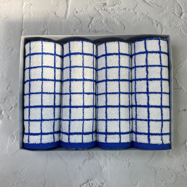 패턴타올 블루모달수건 30수코마사 호텔수건 4매수건만세트, 체크(CHECK) 4P, 1개