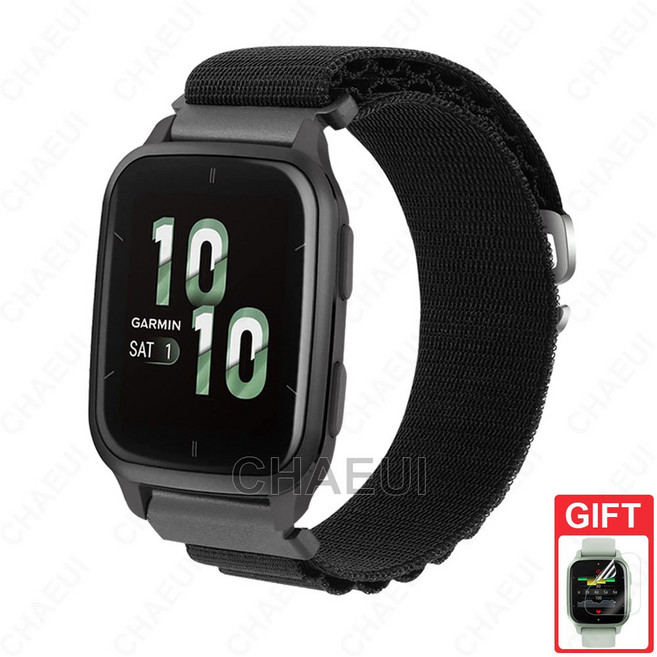 Garmin Venu Sq 錶帶 Sq 2 Music 適用 尼龍透氣替換腕帶, 黑色,Venu Sq2 / Sq2 Music, 1個