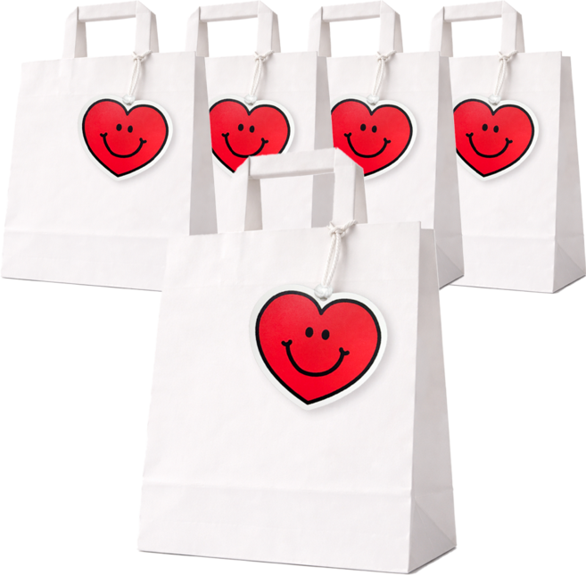 포포샵 키치 선물 종이 쇼핑백 + 행택5종 세트, 5개, 화이트+레드하트