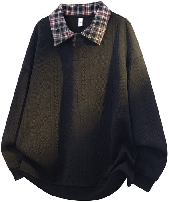 스타일닥터 레이어드 이중 체크 칼라 남녀 공용 루즈핏 맨투맨 봄가을 캐주얼 긴팔티