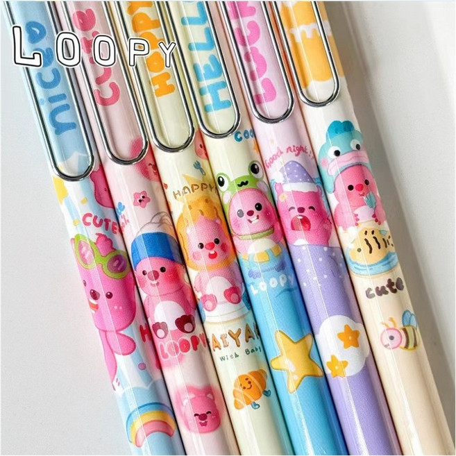 LOOPY 粉紅小海狸 按動式中性筆 0.5mm 速乾, 1個, 隨機一支(無盒)
