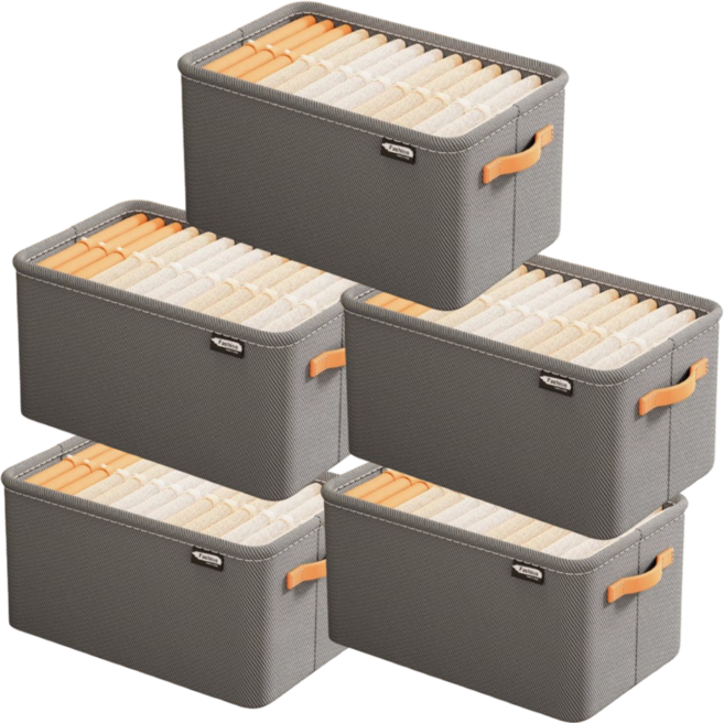 바이샌드 튼튼한지지대 두꺼운원단 접이식 수납정리함, 5개, 그레이