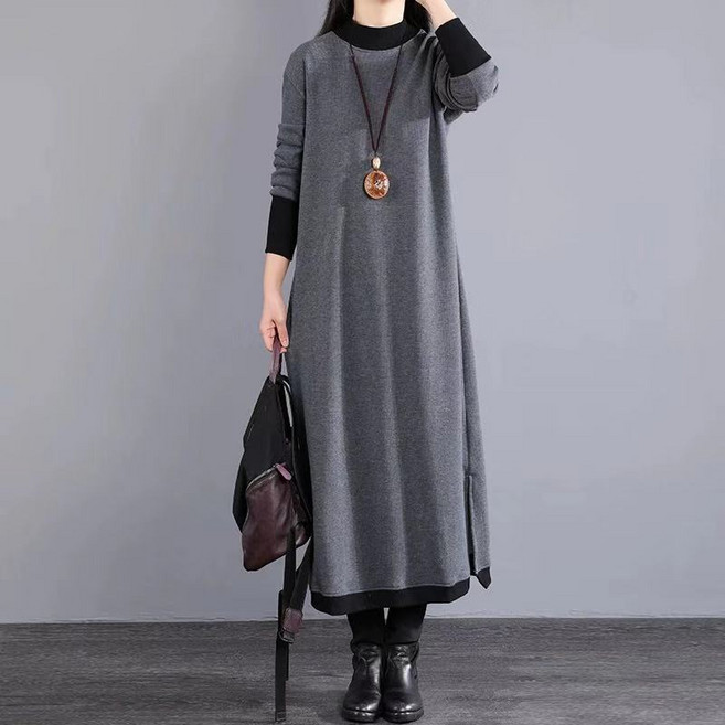 여성 가을 겨울 기모 원피스 터틀넥 루즈핏 도톰 따뜻한 데일리룩 롱 원피스