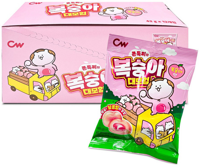 청우 쫀득찌의 복숭아 대모험 복숭아맛 젤리 42g, 12개