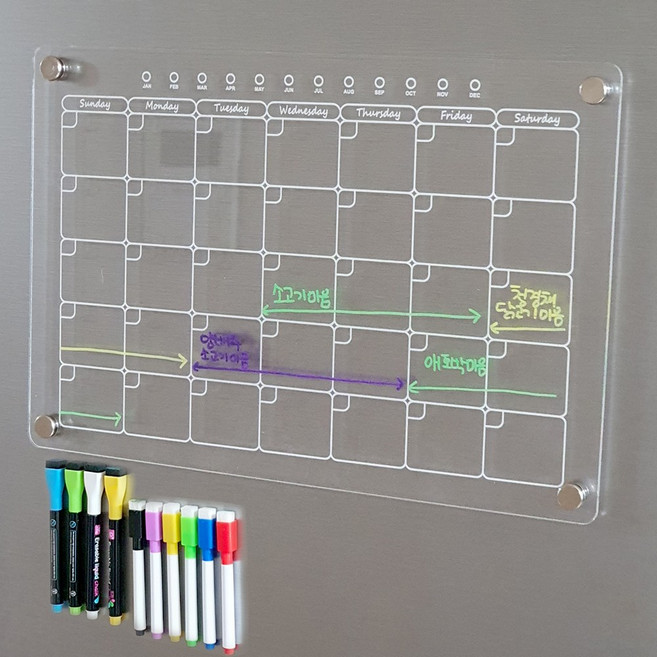 KCJ 냉장고 투명 아크릴 자석 메모보드 + 마카펜 세트, 1세트