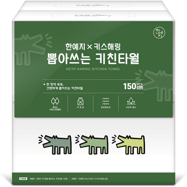 한예지 키스해링 뽑아쓴 키친타올 150매, 4롤, 1세트