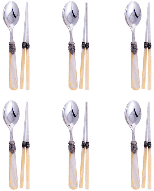 지앙 EME 나폴레옹 커트러리 젓가락 6벌 + 디너스푼 6개 세트, 1세트, 6인용, 아이보리