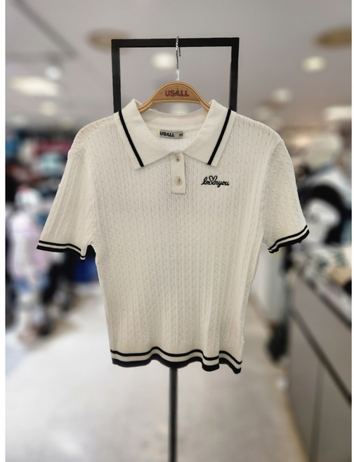 유솔 주니어 동아쇼핑점 "2025년 여름 신상품" GIRLS 반팔 스웨터 카라 티셔츠 ULKA25451