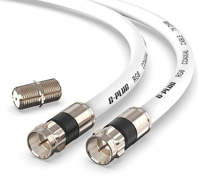 G-PLUG 3m(10피트) RG6 동축 케이블 커넥터 세트 - 고속 인터넷 광대역 및 디지털 TV 항공기 위성 케이블 연장 - 내후성 이중 고무 O링 및 압축 커넥터 화이, White, 1개