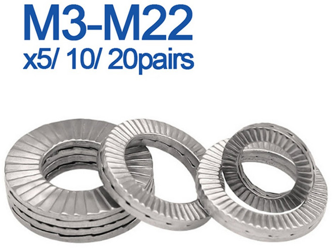DS 6K 20 접착 M8 스틸 M3 자동 M5 스테인레스 M10 M20 M22 M18 와셔 10 M4 M16 M12 DACROMET 웨지 M14 M6 2PCS, M10 x10pairs, Stainless St l