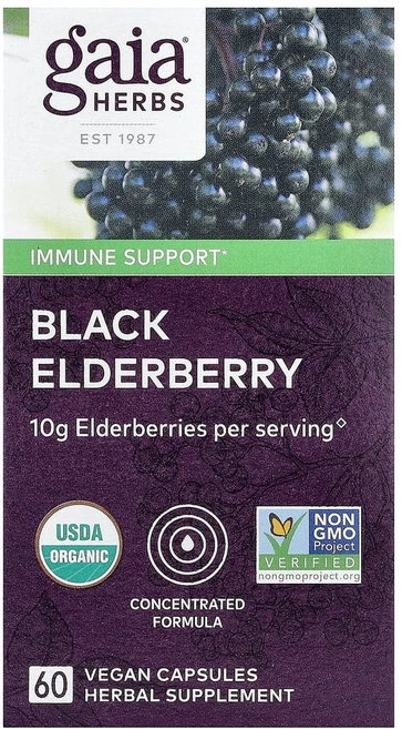 가이아허브 아세롤라 열매를 더한 블랙 엘더베리 베지캡슐 60정, 120g, 1개 - 쿠팡