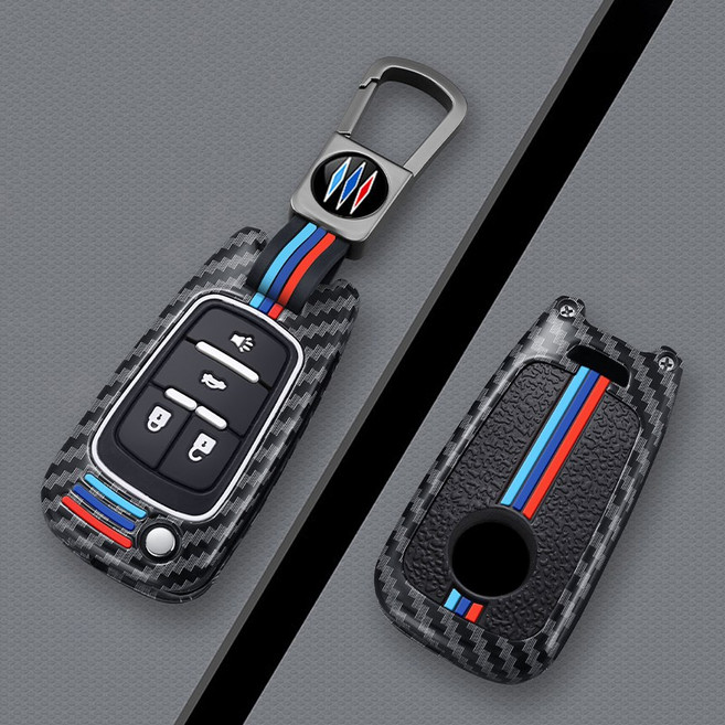 메탈릿 쉐보레 호환 메탈 키케이스 키커버 키링 키홀더 스파크 트랙스 말리부 크루즈 볼트, C-7(4버튼), 카본