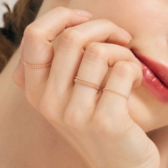 펠리체골드 14K 군번 체인 반지 금 체인 데일리 선물 여성 레이어드 실반지 볼반지 우정반지 로즈골드