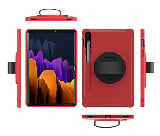 갤럭시탭 S8플러스 12.4 핸드스트랩 거치대 태블릿 하드 케이스 X800 X806, atn103 레드-펜홀더