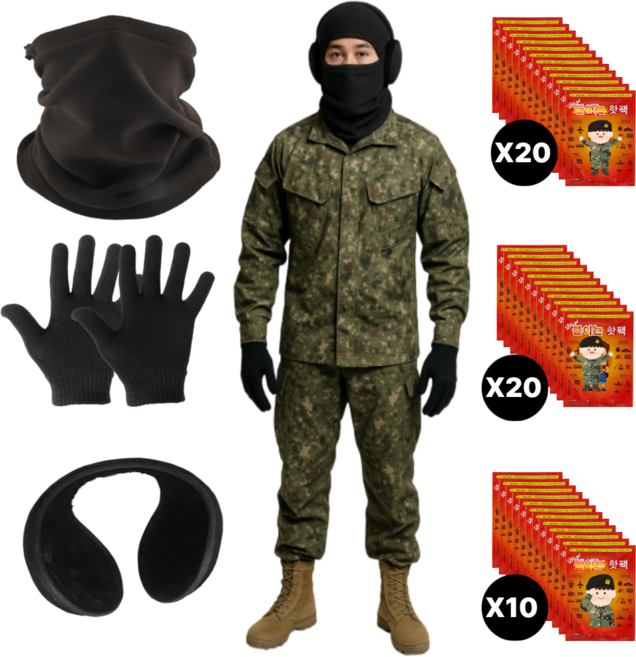 혹한기용 군대 준비물 세트 조교용 군인 붙이는 핫팩 손난로 방한 귀마개 넥워머 장갑, 1개