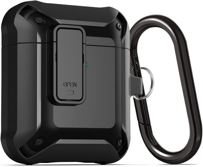 케이앤지 잠금장치 아머 에어팟 케이스, 블랙&블랙, 1/2세대