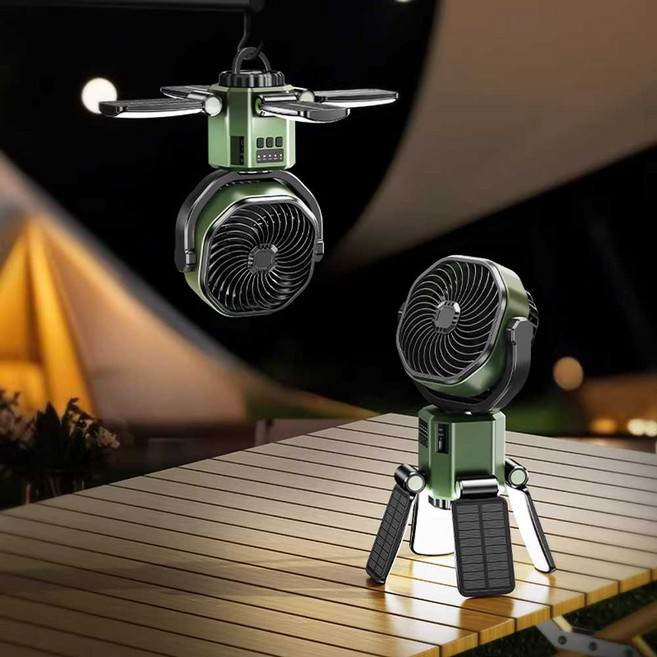 우림 캠핑실링팬 태양광 충전 휴대용 무선 USB 서큘레이터 야외, 태양광 충전 그린 / 6000mAh