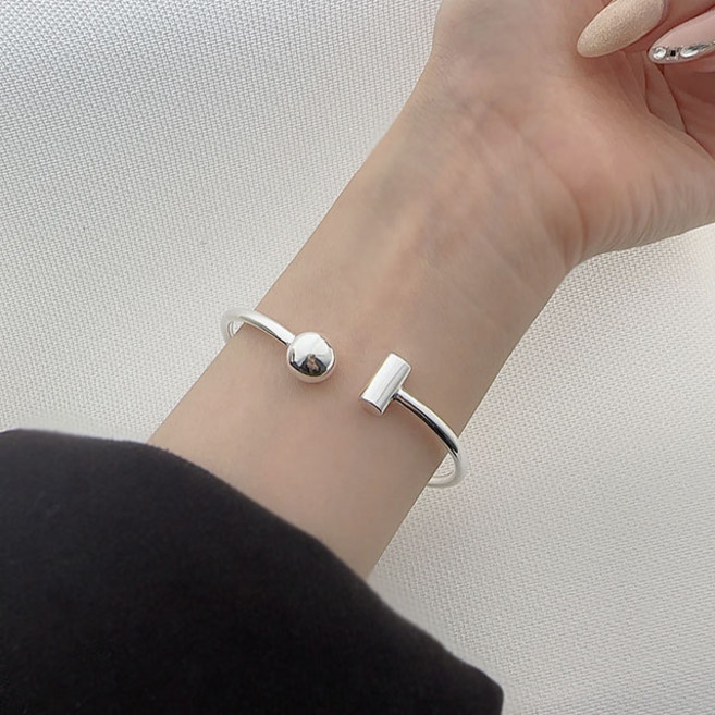 925silver 볼 스틱 할로우 오픈 뱅글 은팔찌