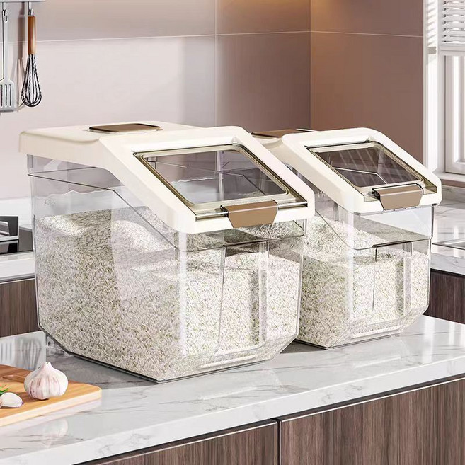style dr 가정용 초대형 용량 쌀통 쌀통 쌀독 잡곡통 계량 쌀 보관통 냉장고정리 벌레 안생기는 밀폐 쌀독, 1개, 흰색
